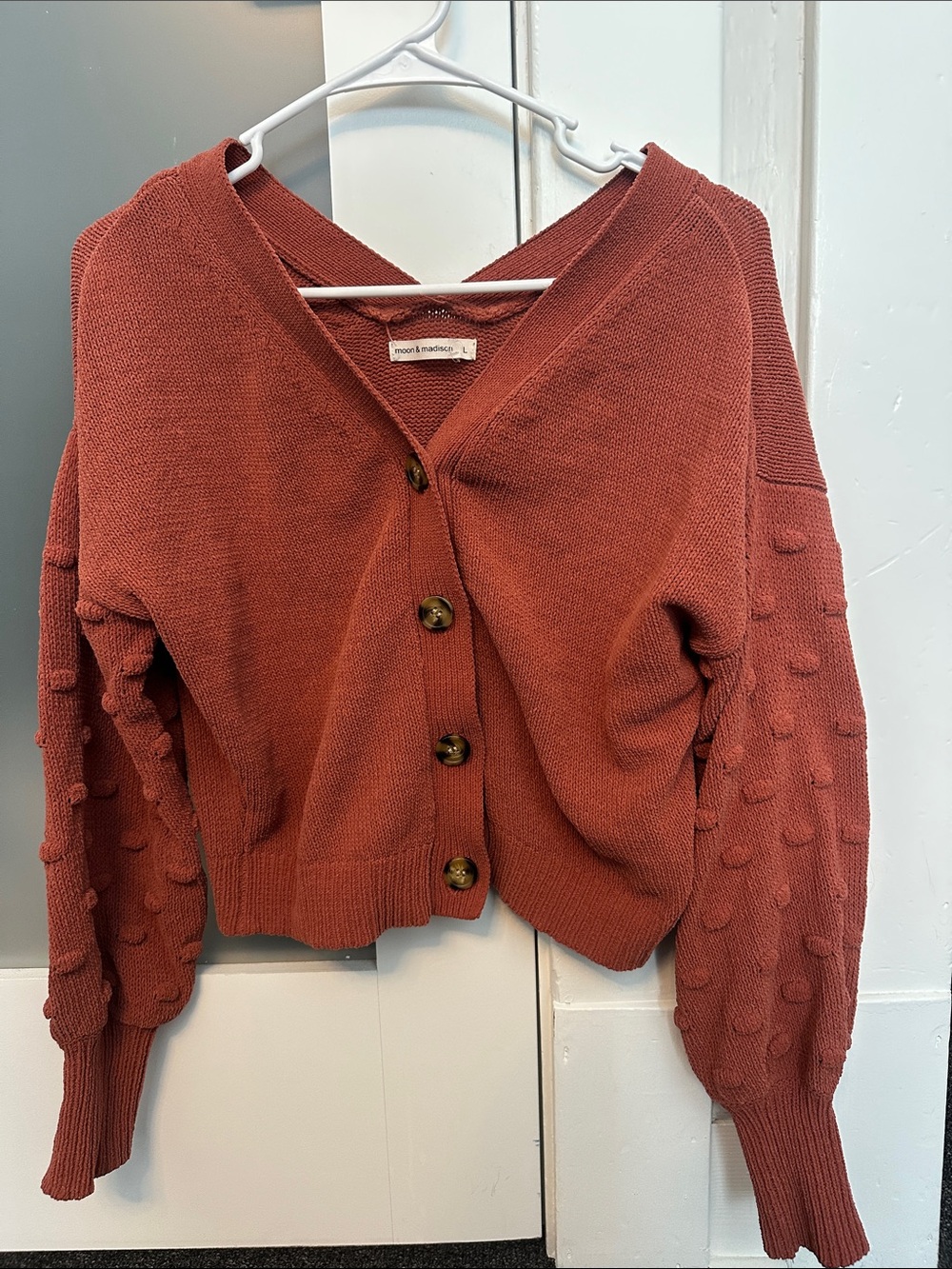 Cropped Button-Front Cardigan, Burnt Orange